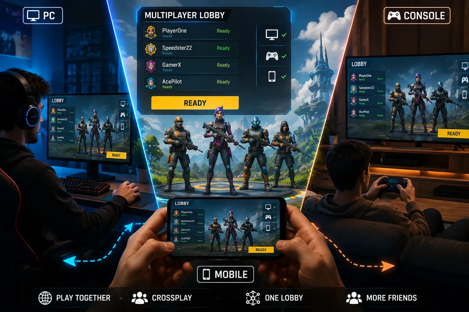 crossplay between PC console and mobile players in multiplayer games